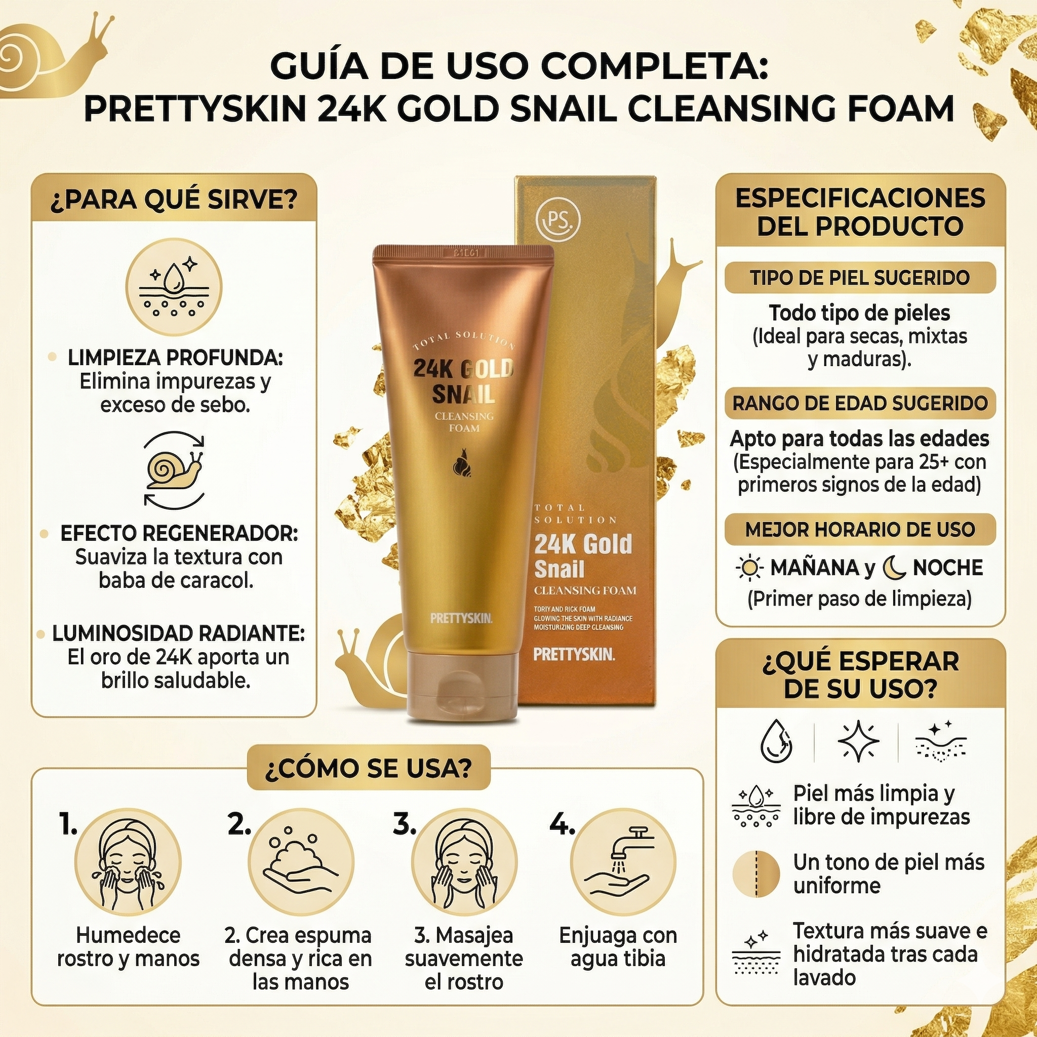 Pretty Skin Total Solution 24K Gold Snail Cleansing Foam
