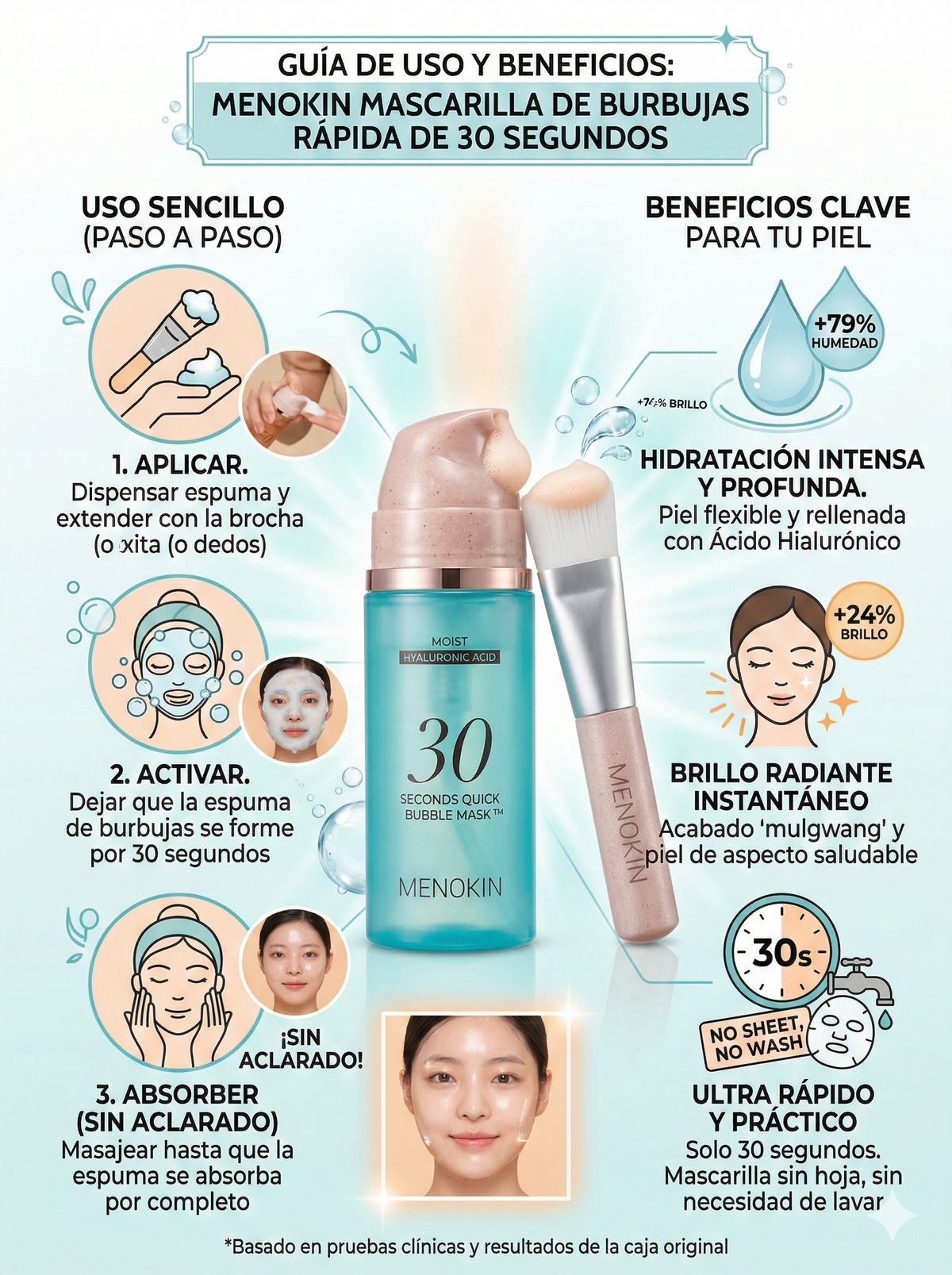Mascarilla facial de burbujas con Ácido Hialurónico – Hidratación y Glow en 30 segundos